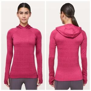 Lululemon Rest Less Textured Stretch Knit Athletic Pullover Hoodie Violet Red 6